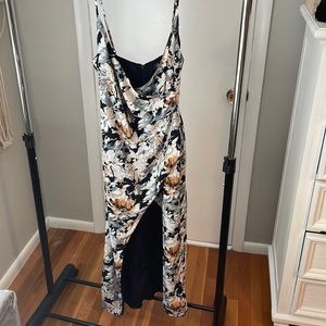 Lulu’s Fresh Impression Black Floral Print Surplice Maxi Dress
